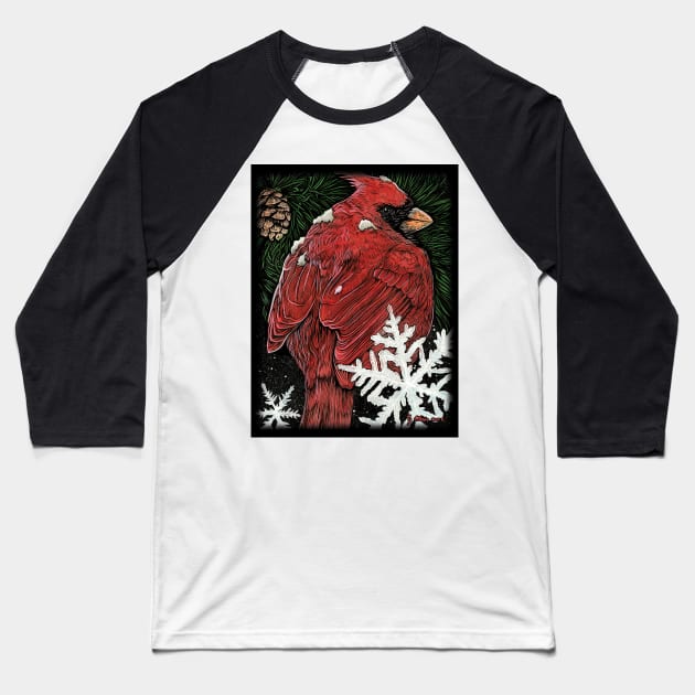Big Christmas Cardinal Baseball T-Shirt by SunnyDaysNH